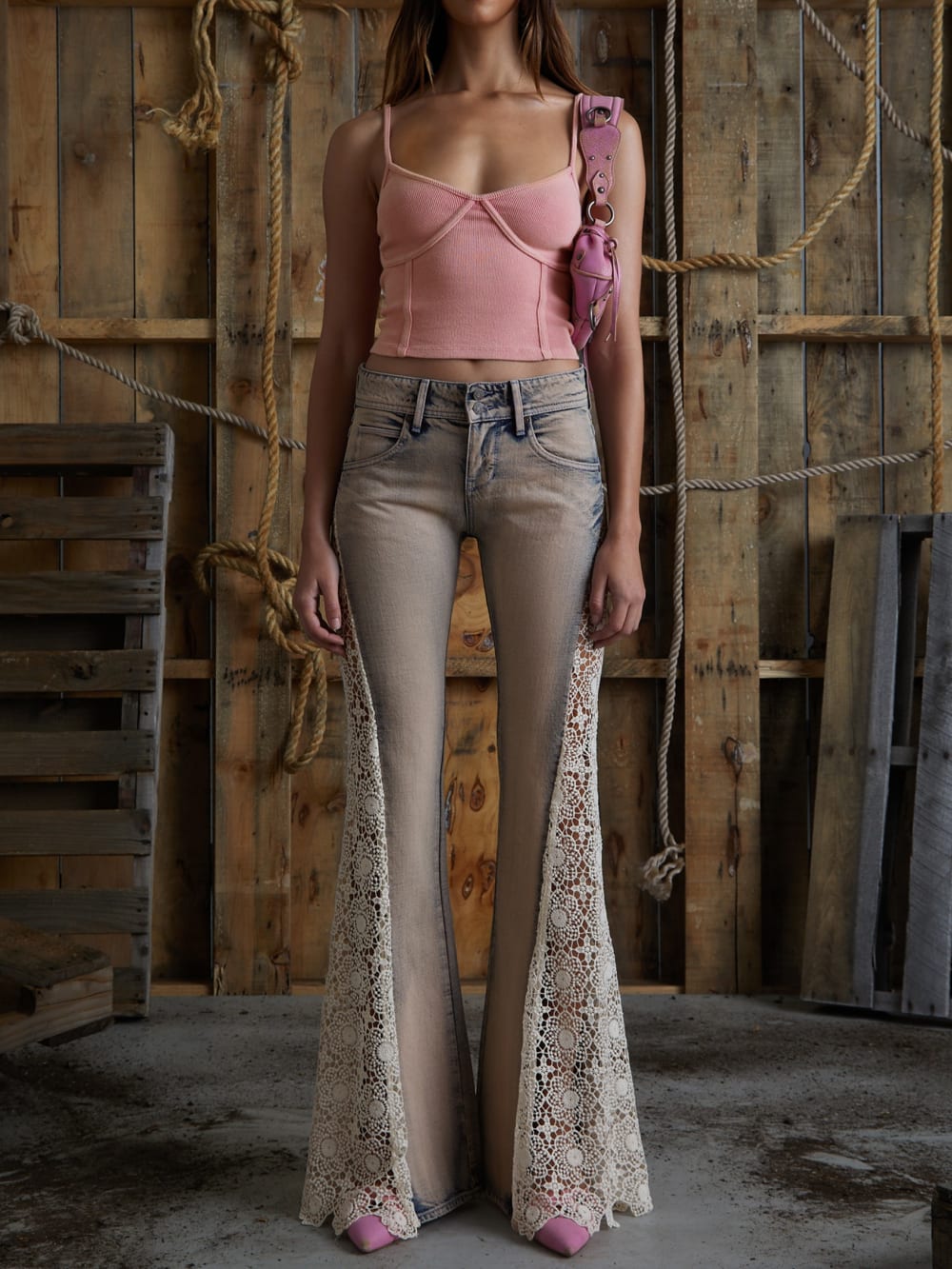 lace denim flare pants - Guess