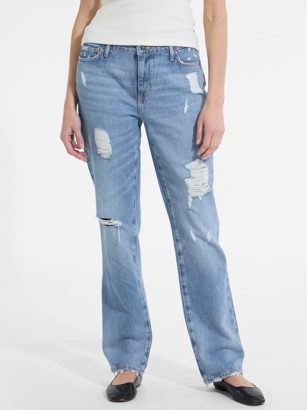 G08 Mid-Rise Distressed Straight Jeans - Guess