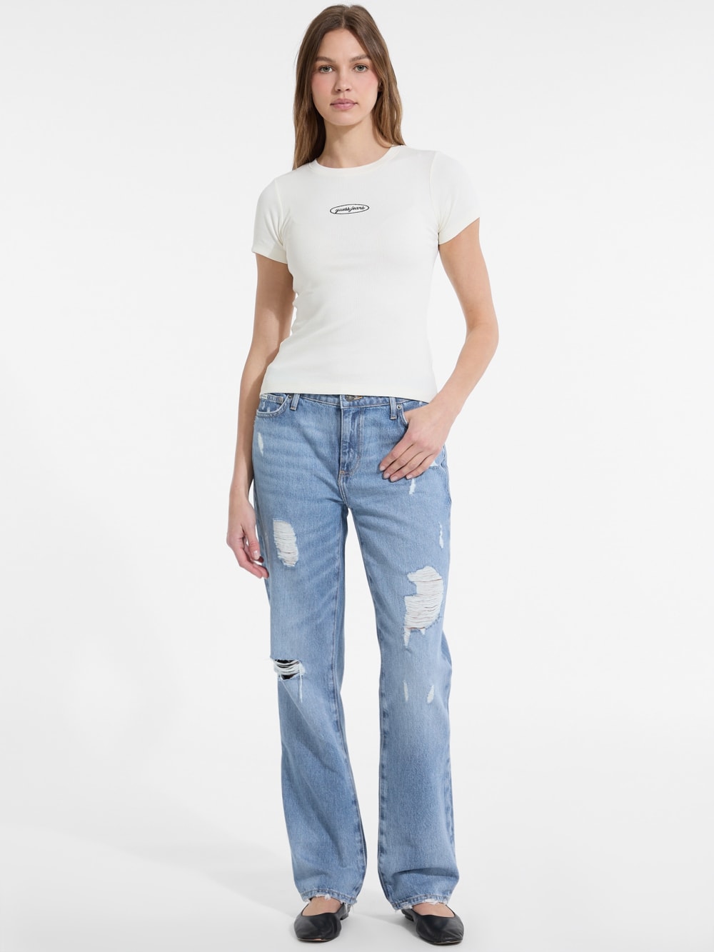 G08 Mid-Rise Distressed Straight Jeans - Guess
