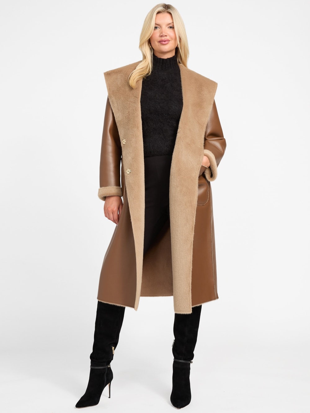 Ines Reversible Faux-Leather Coat - Guess