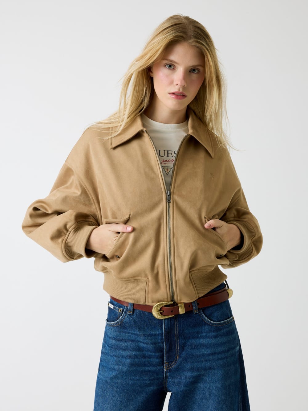 Faux suede bomber jacket - Guess