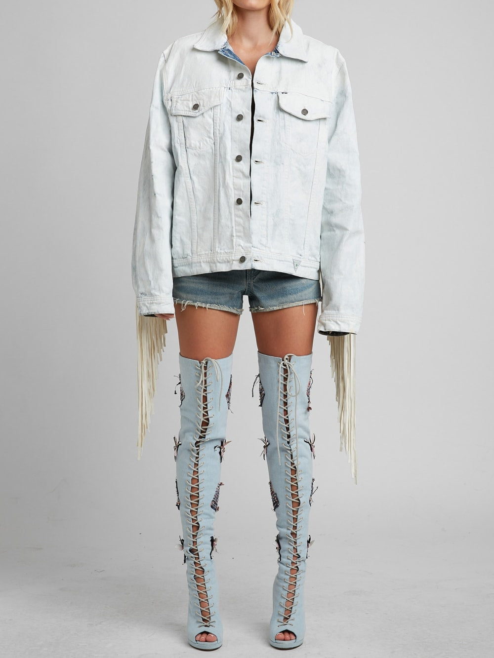 Painted Denim Fringe Jacket - Guess