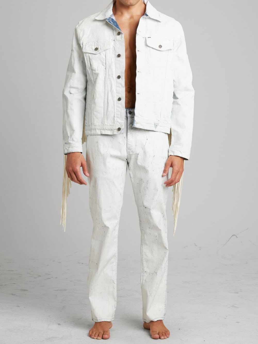 Painted Denim Fringe Jacket - Guess