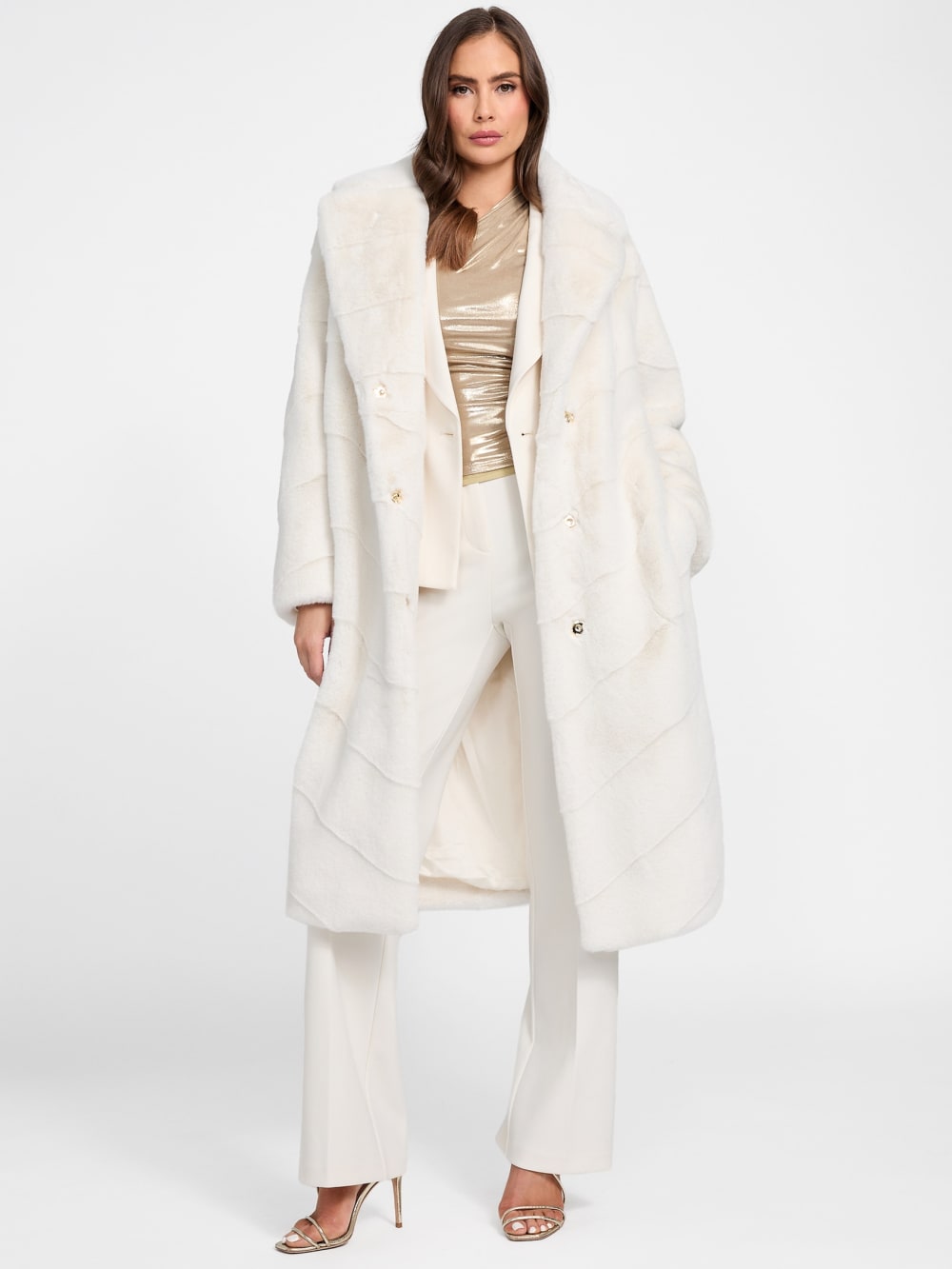 Maya Longline Faux-Fur Coat - Guess