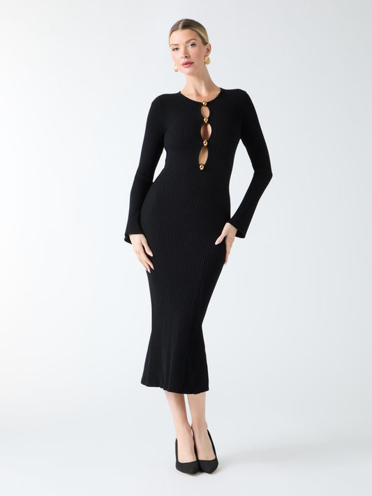 Agathe Ribbed Long-Sleeve Midi Dress - Guess