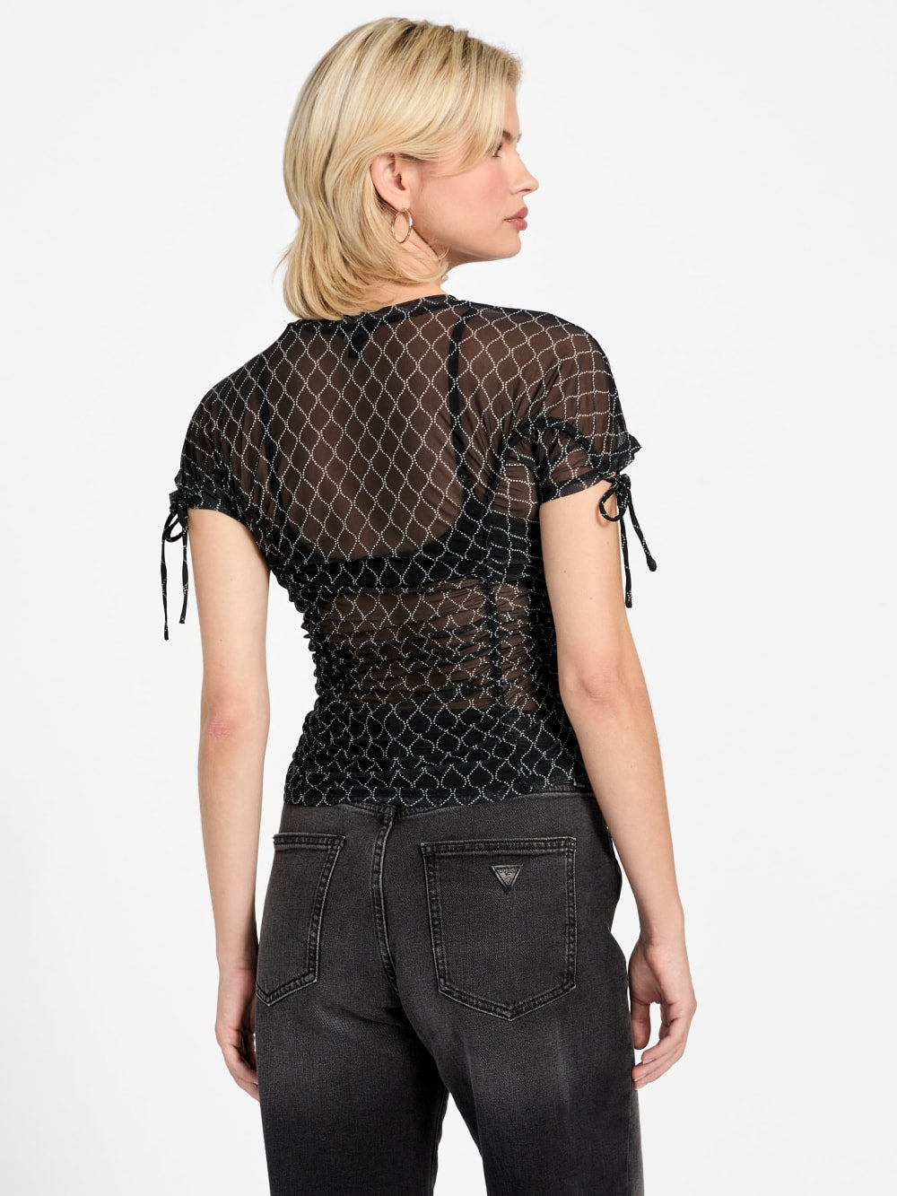 Eco Rhinestone Mesh Shirred Top - Guess