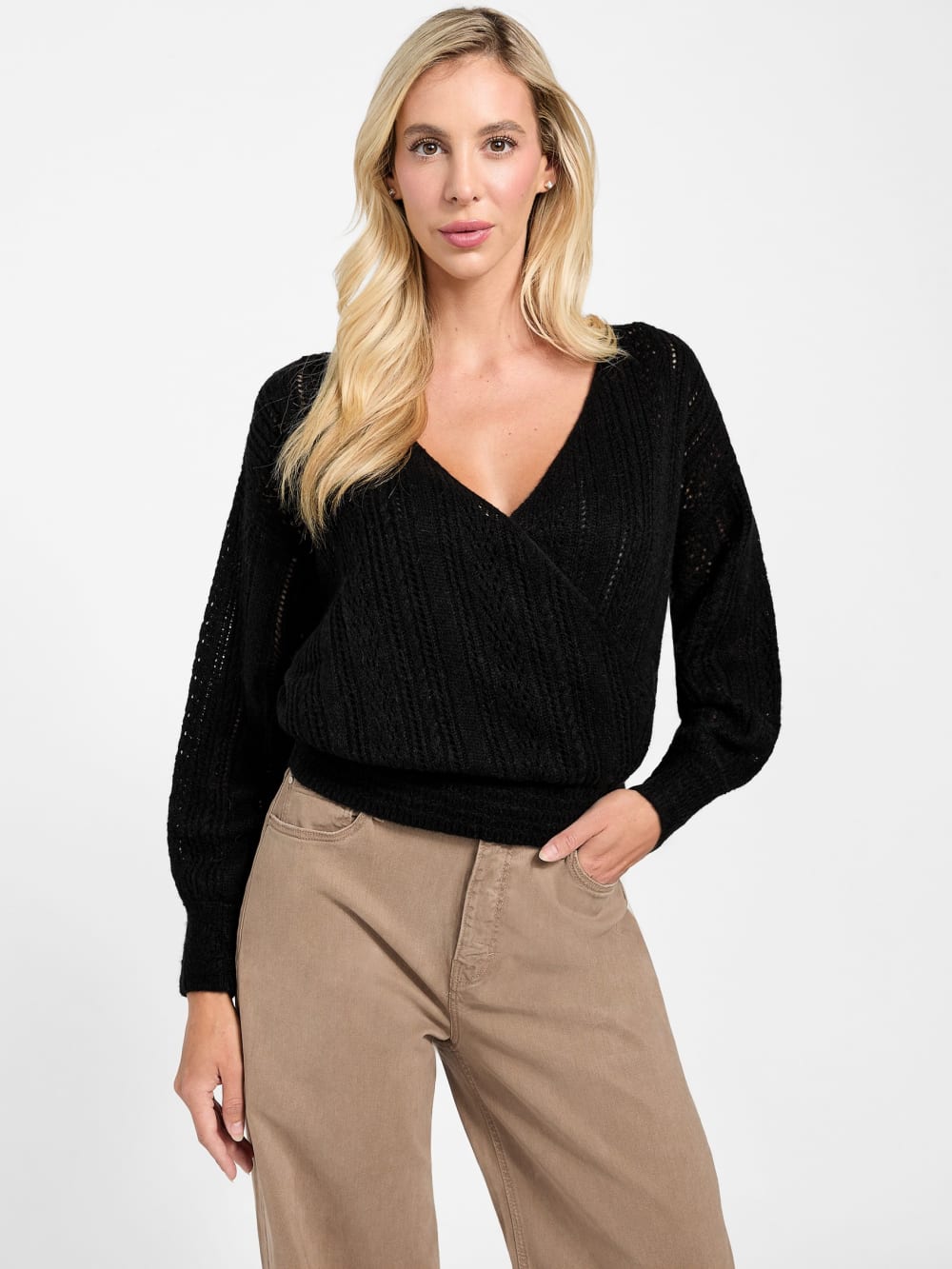 Izabella Wool-Blend Surplice Sweater - Guess