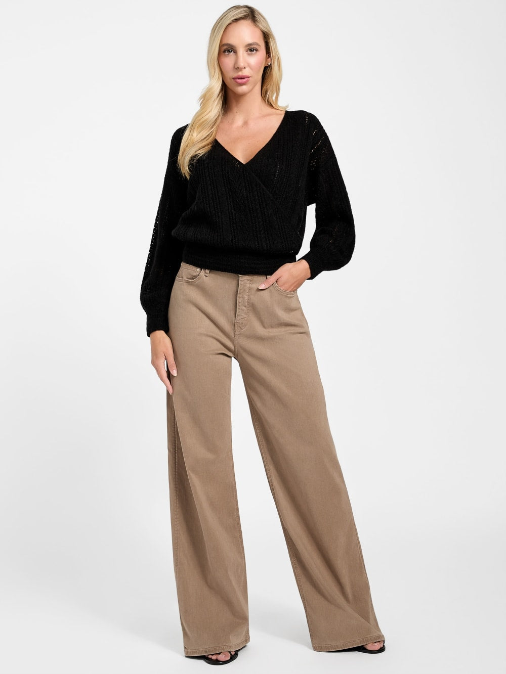 Izabella Wool-Blend Surplice Sweater - Guess