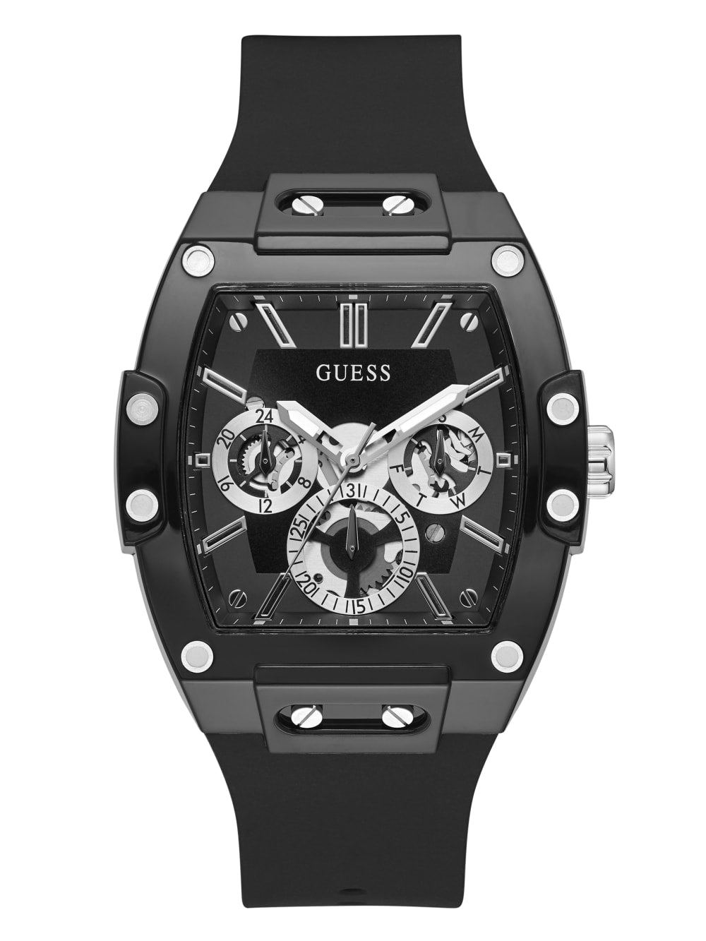 Black And Silver-Tone Multifunction Watch - Guess