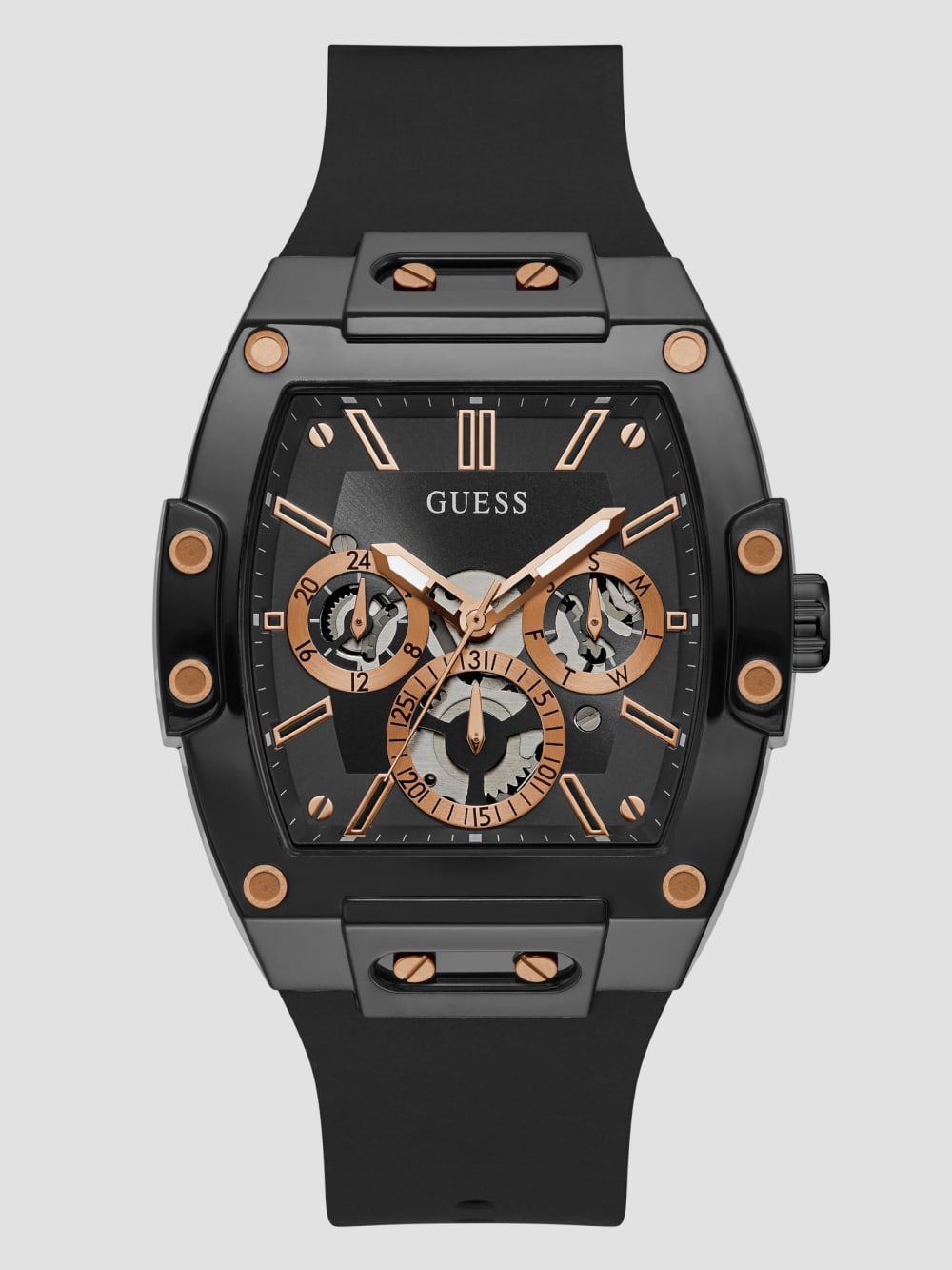 Rose Gold-Tone and Black Silicone Multifunction Watch - Guess