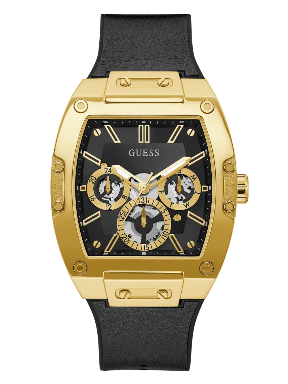 Black And Gold-Tone Square Multifunction Watch - Guess