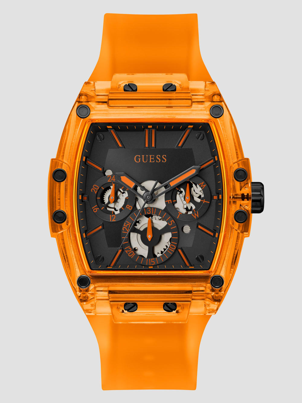 Orange Plastic and Silicone Multifunction Watch - Guess