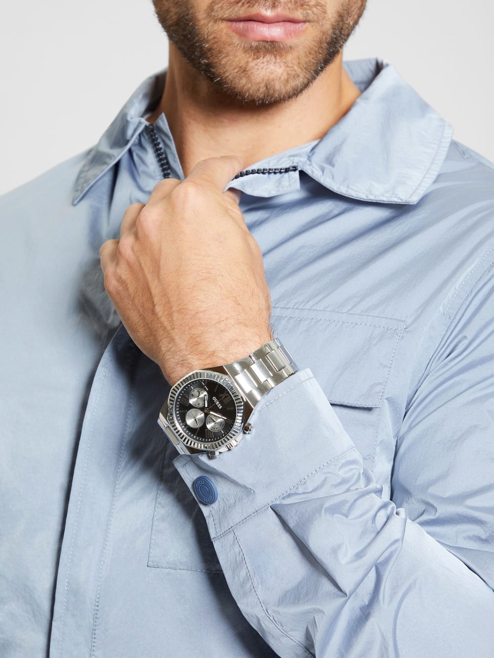 Silver-Tone and Black Multifunction Watch - Guess