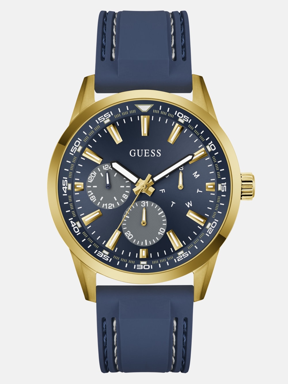 Gold-Tone and Blue Silicone Multifunction Watch - Guess