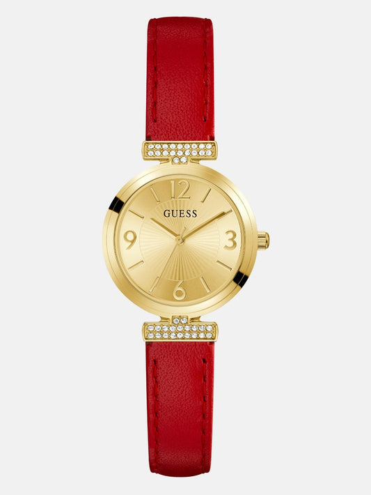 Gold-Tone Analog Leather Watch - Guess
