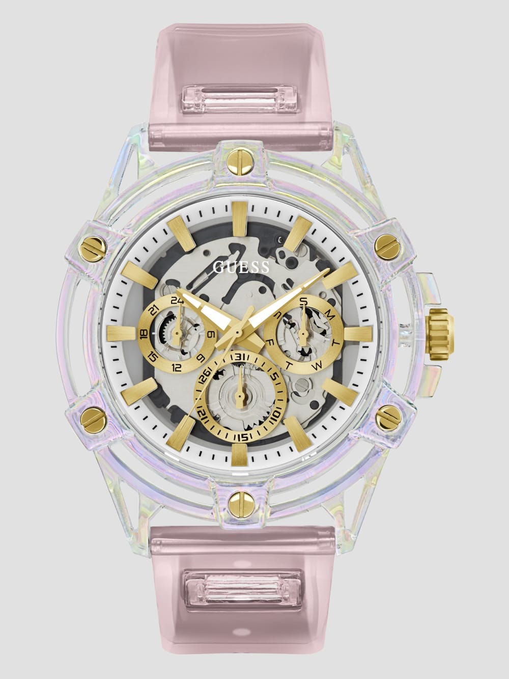 Pink and White Multifunction Silicon Watch - Guess