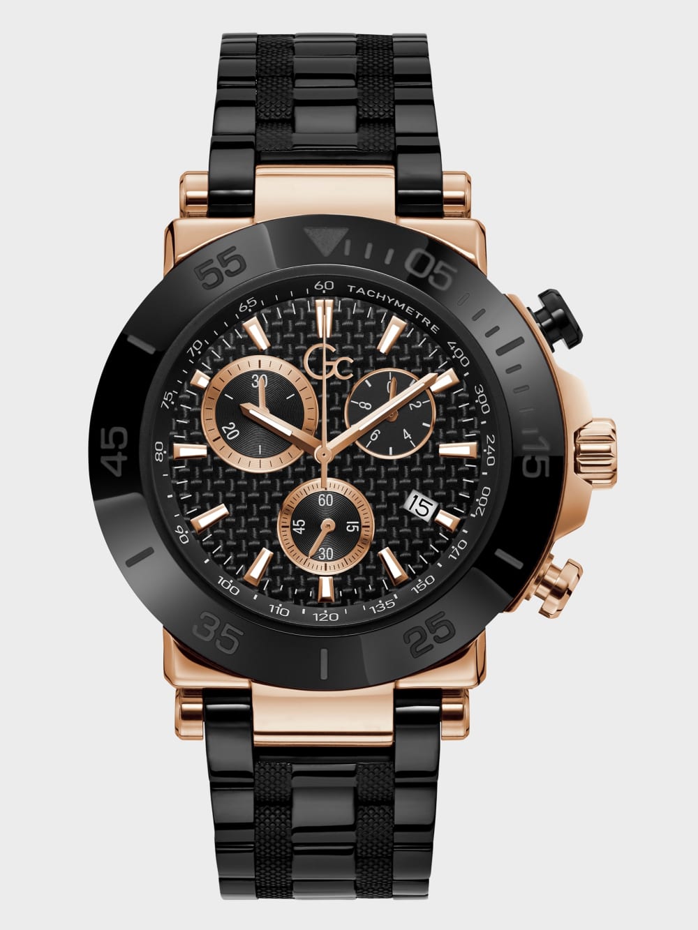 Gc Black and Rose Gold-Tone Chronograph Watch - Guess