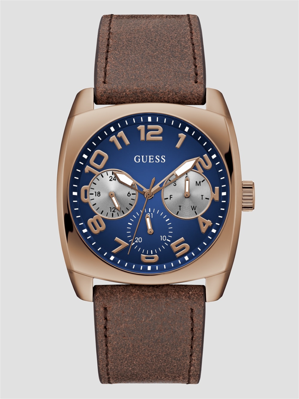 Brown and Blue Leather Multifunction Watch - Guess