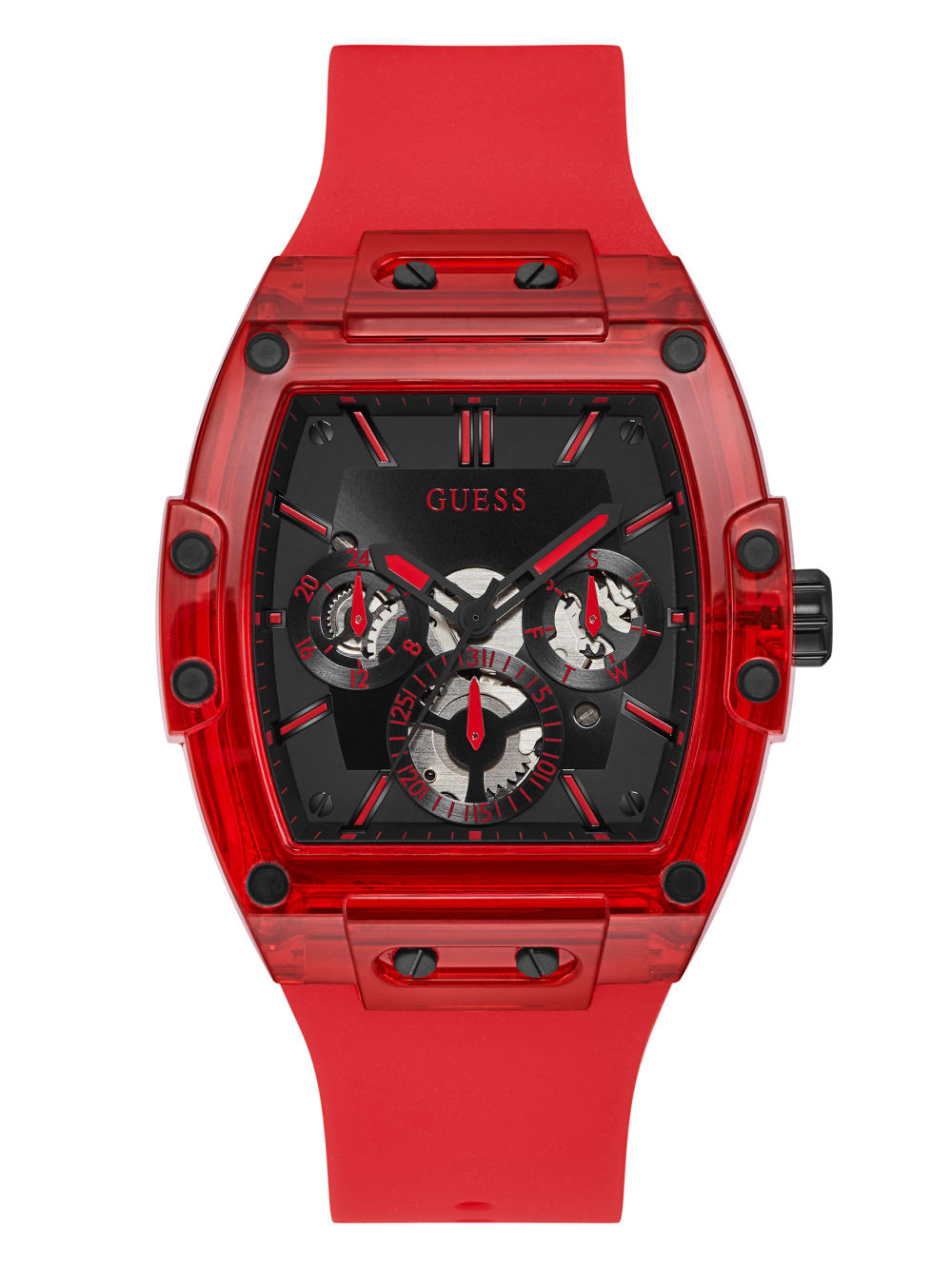 Red Plastic and Silicone Multifunction Watch - Guess