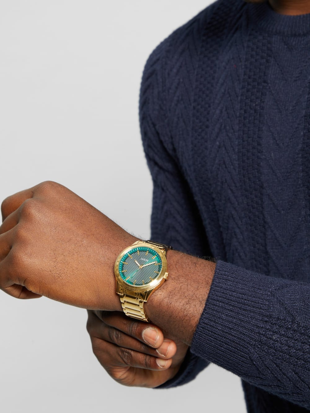 Gold-Tone and Green Analog Watch - Guess