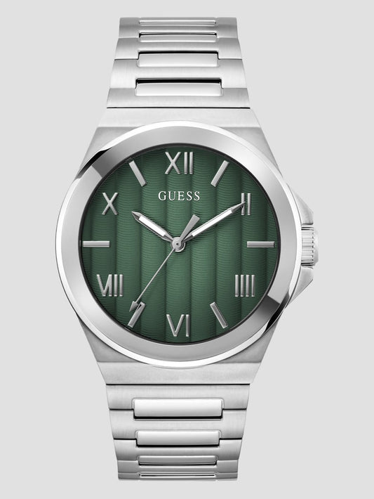 Silver-Tone and Green Analog Watch - Guess