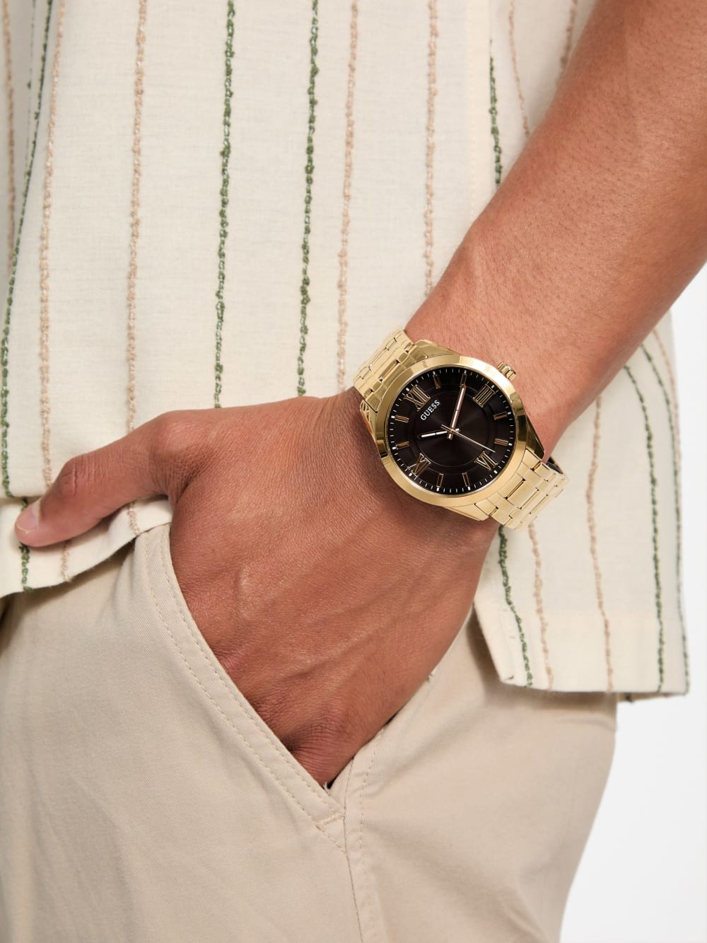 Gold-Tone and Black Analog Watch - Guess