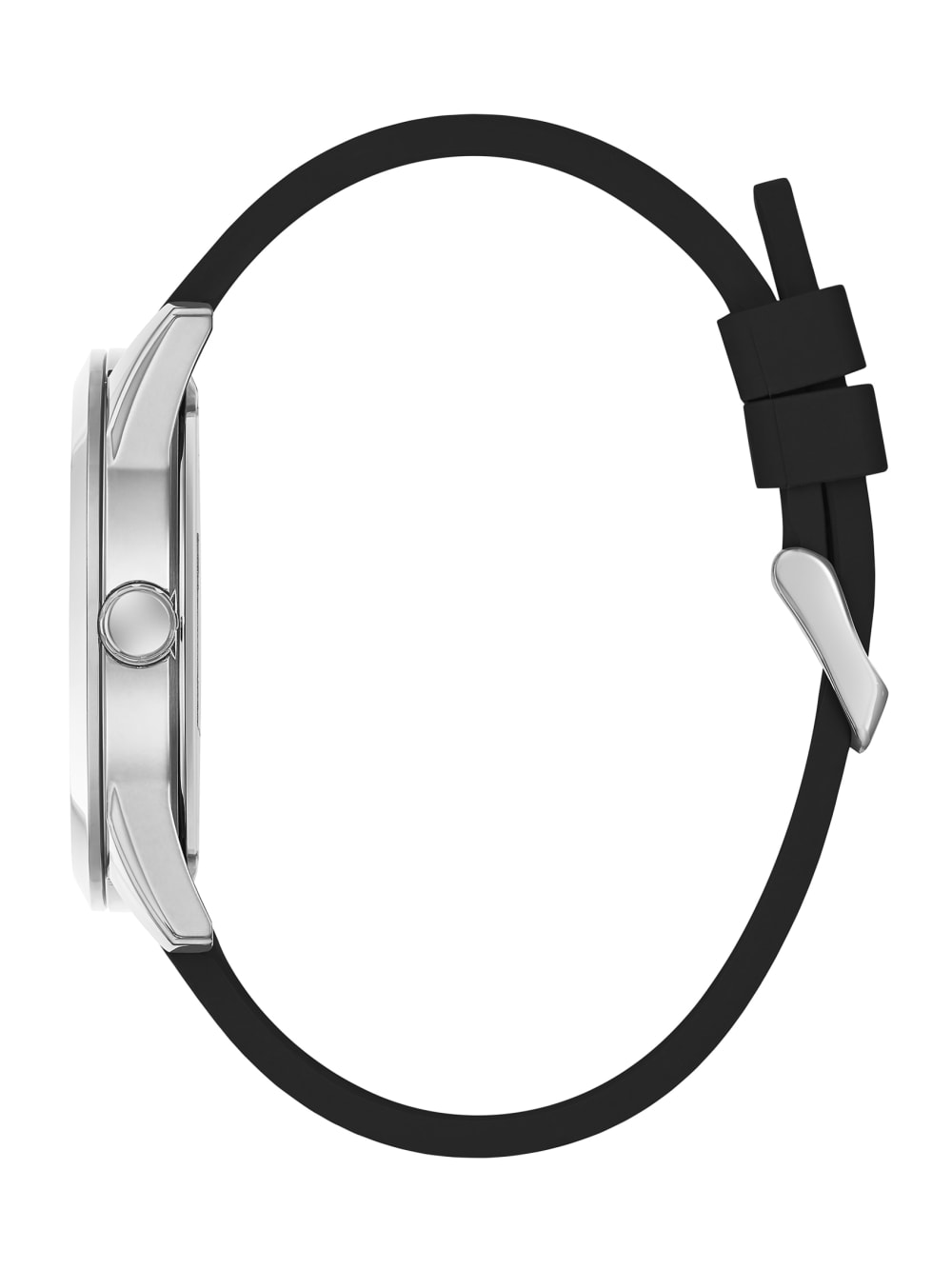 Silver-Tone and Black Silicone Analog Watch - Guess