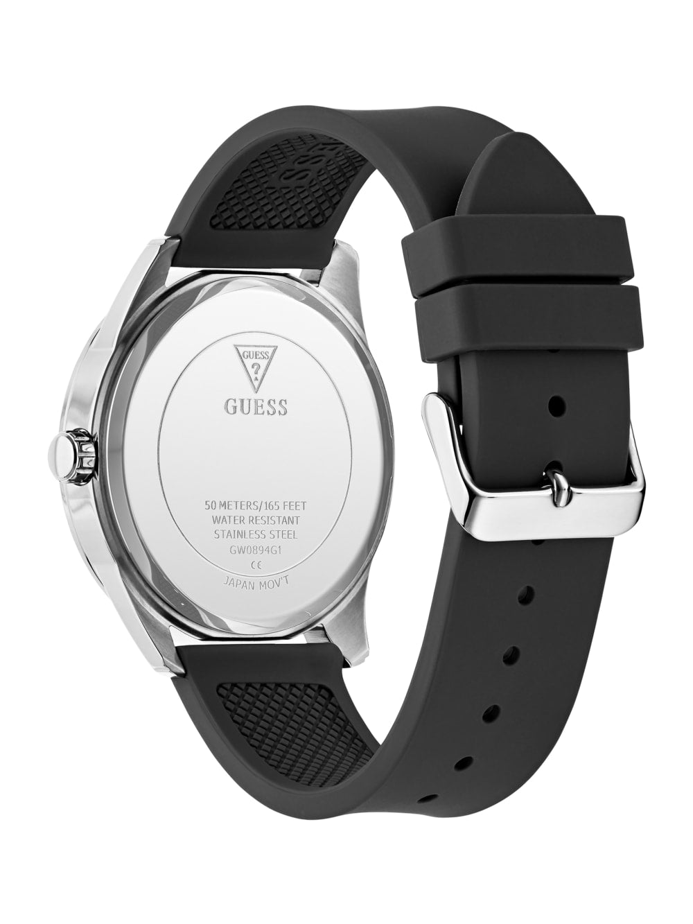 Silver-Tone and Black Silicone Analog Watch - Guess