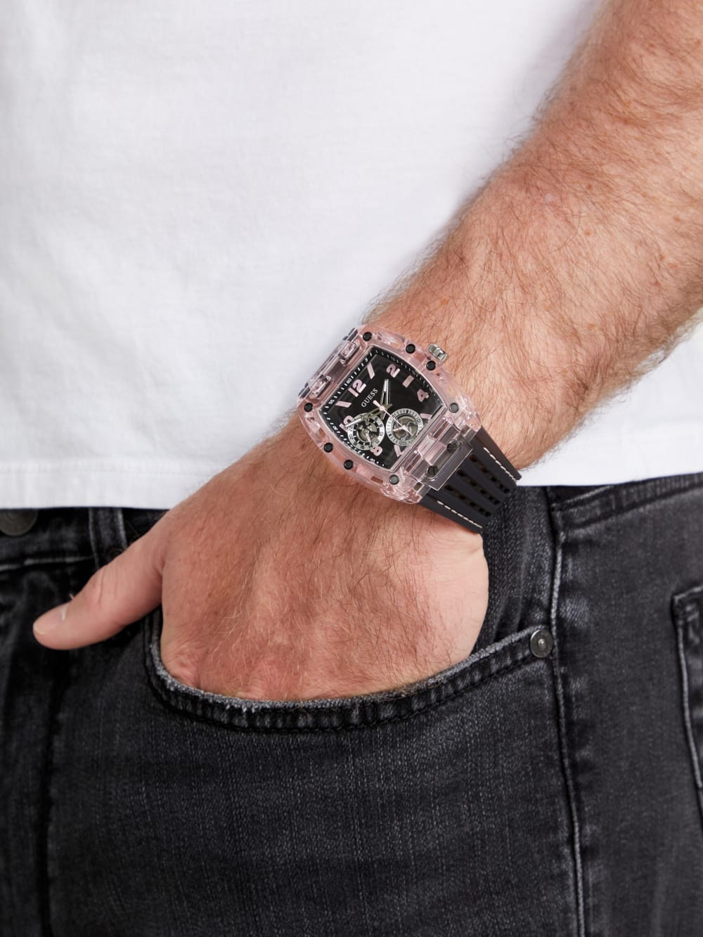 Clear and Black Silicone Multifunction Watch - Guess