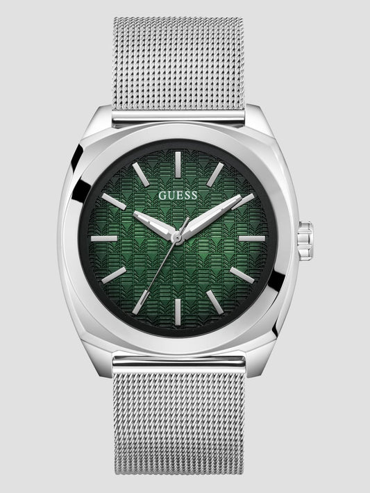 Silver-Tone and Green Analog Watch - Guess