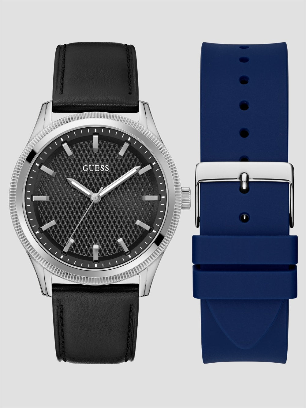 Silver-Tone Analog Leather Watch - Guess