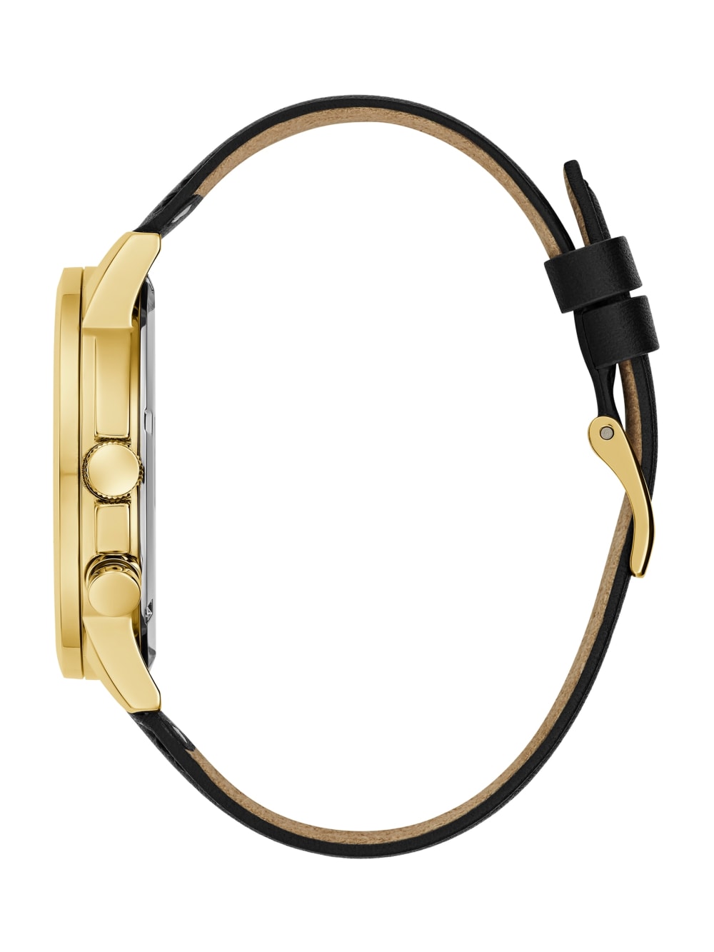 Gold-Tone and Black Leather Multifunction Watch - Guess