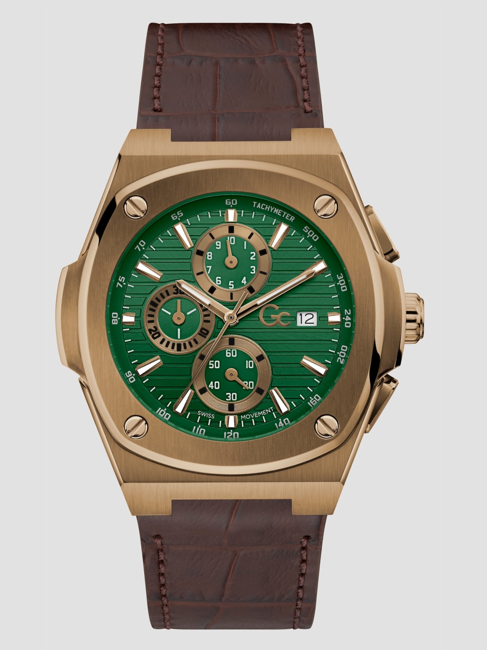 Gc Green and Leather Chronograph Watch - Guess
