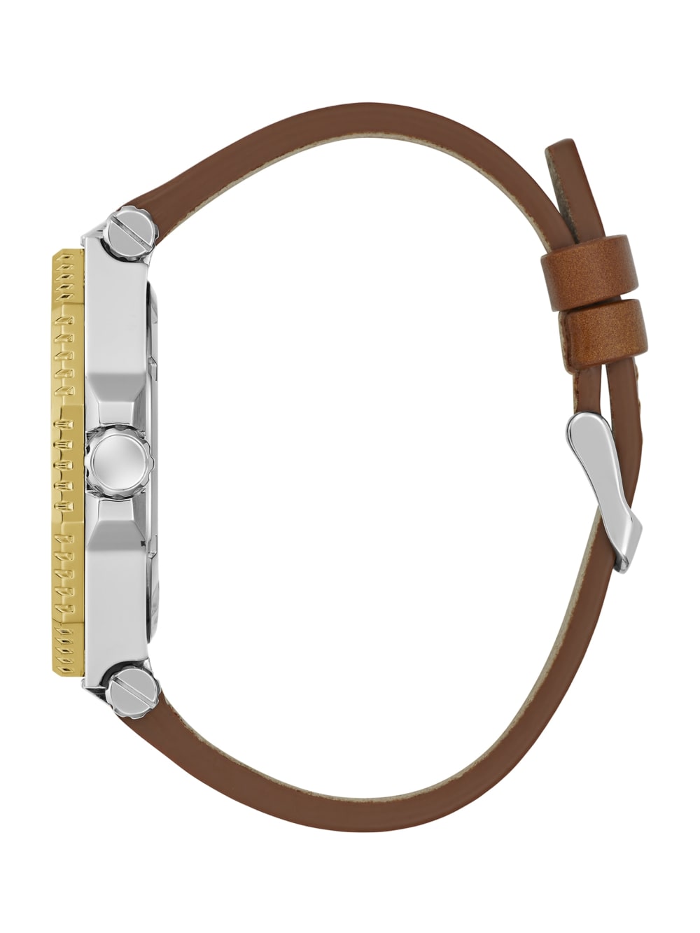 Two-Tone and Brown Leather Multifunction Watch - Guess