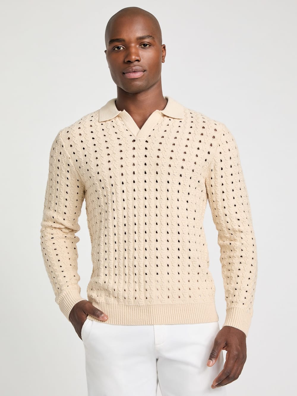 Open-Knit Polo Sweater - Guess