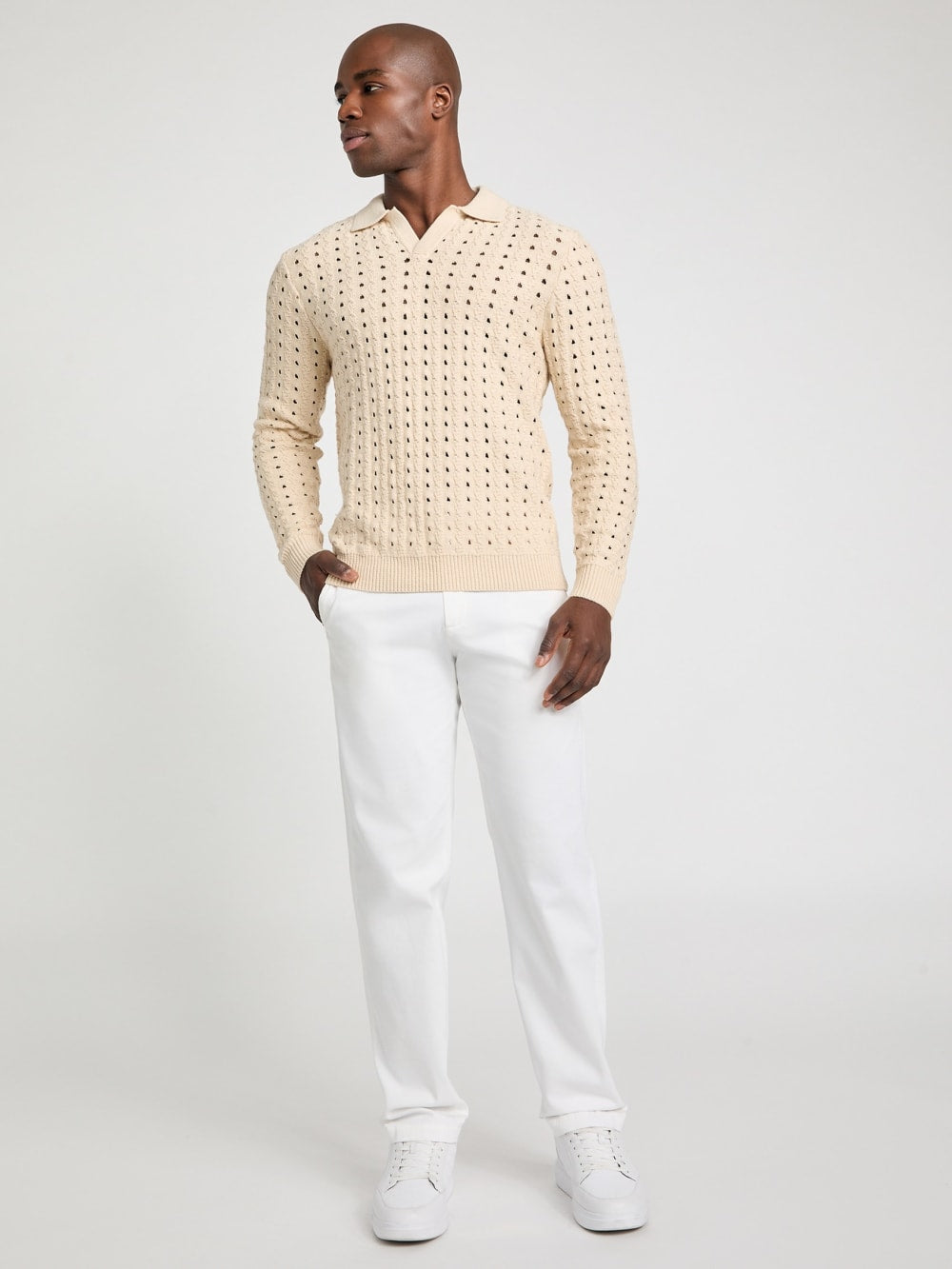 Open-Knit Polo Sweater - Guess
