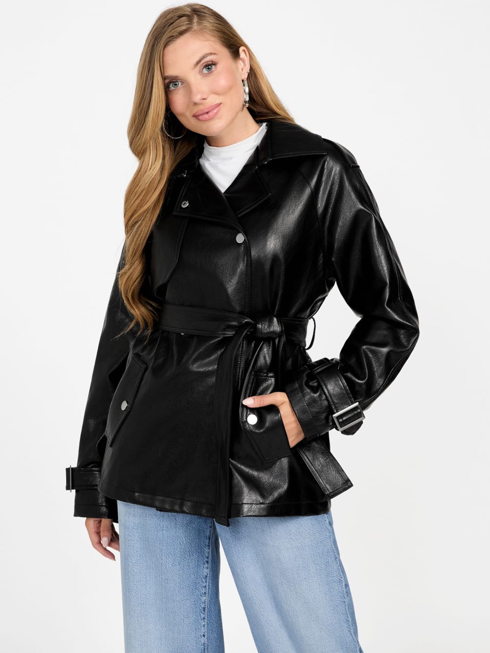 Marika Faux-Leather Short Trench Coat - Guess
