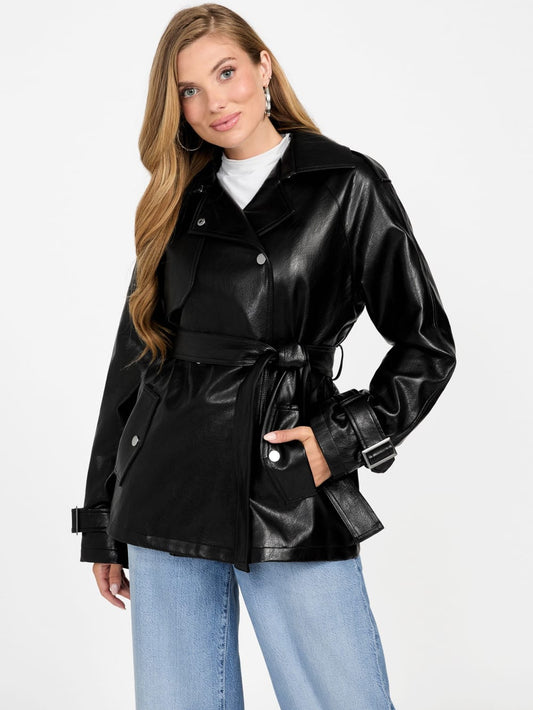 Marika Faux-Leather Short Trench Coat - Guess