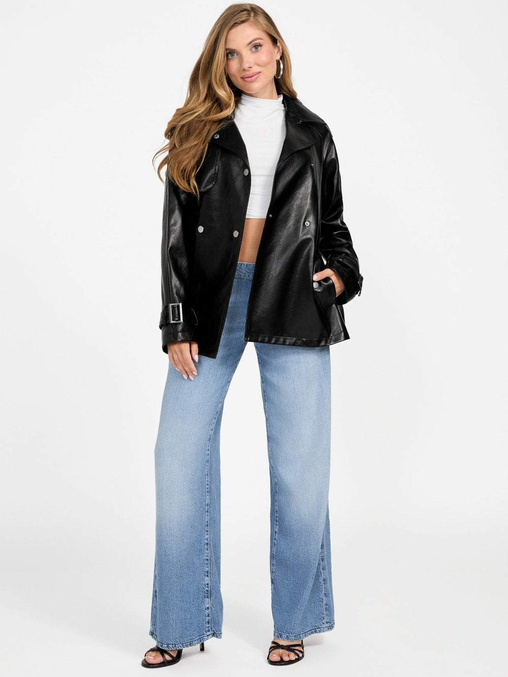 Marika Faux-Leather Short Trench Coat - Guess