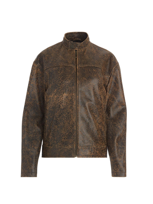 crackled leather moto jacket - Guess