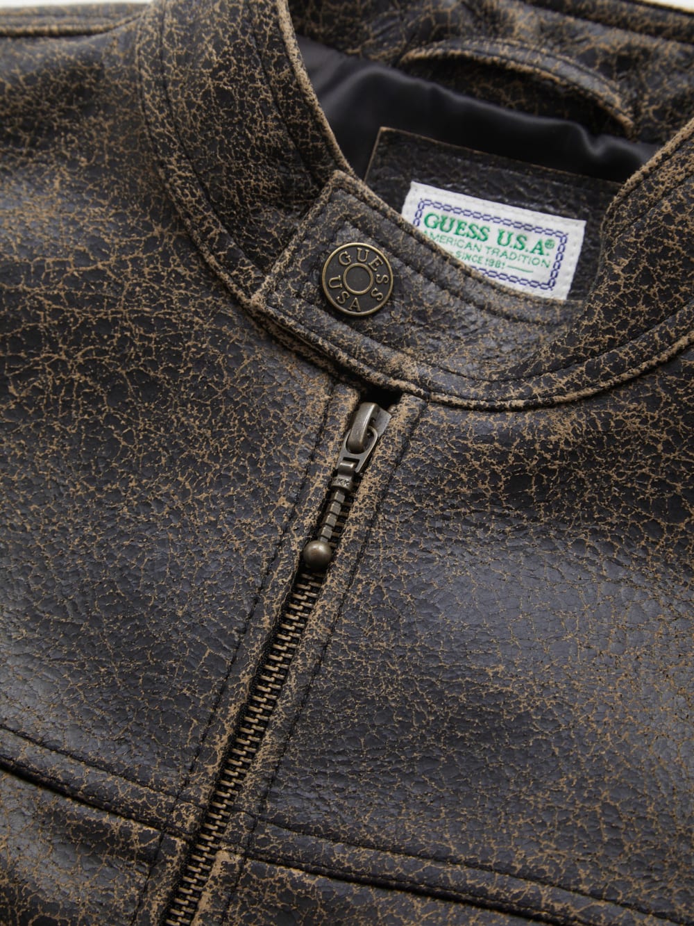 crackled leather moto jacket - Guess