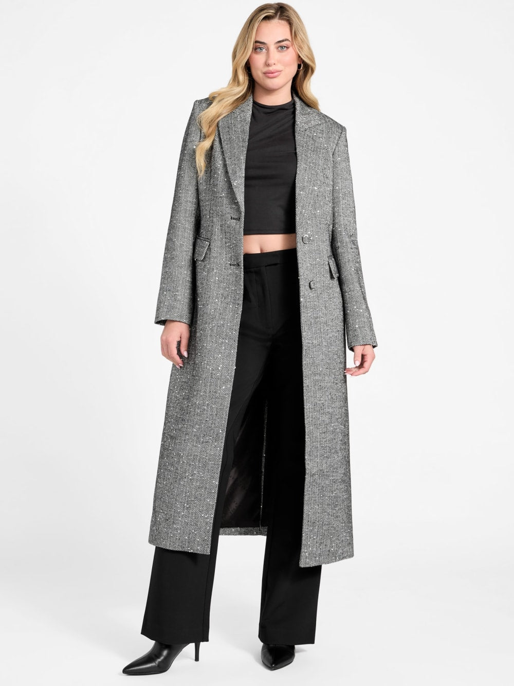 Stefania Sequin Herringbone Coat - Guess