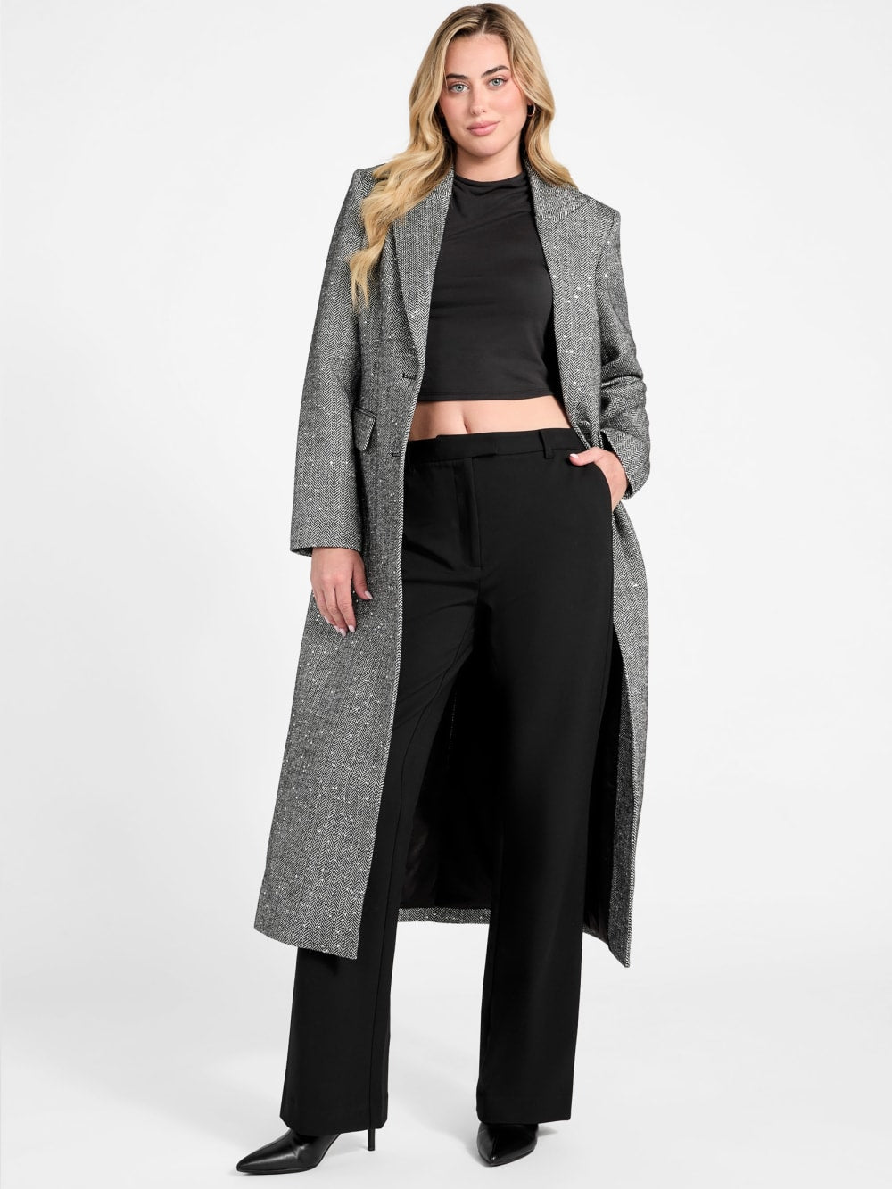 Stefania Sequin Herringbone Coat - Guess