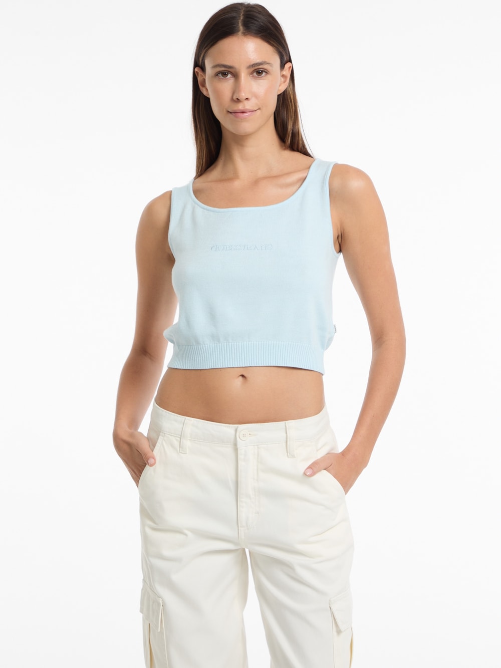 Silk and Wool-Blend Scoop Logo Sweater Tank - Guess
