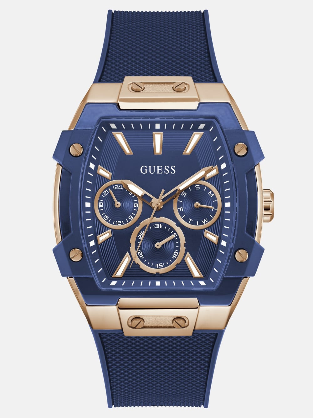 Rose Gold-Tone and Blue Silicone Multifunction Watch - Guess