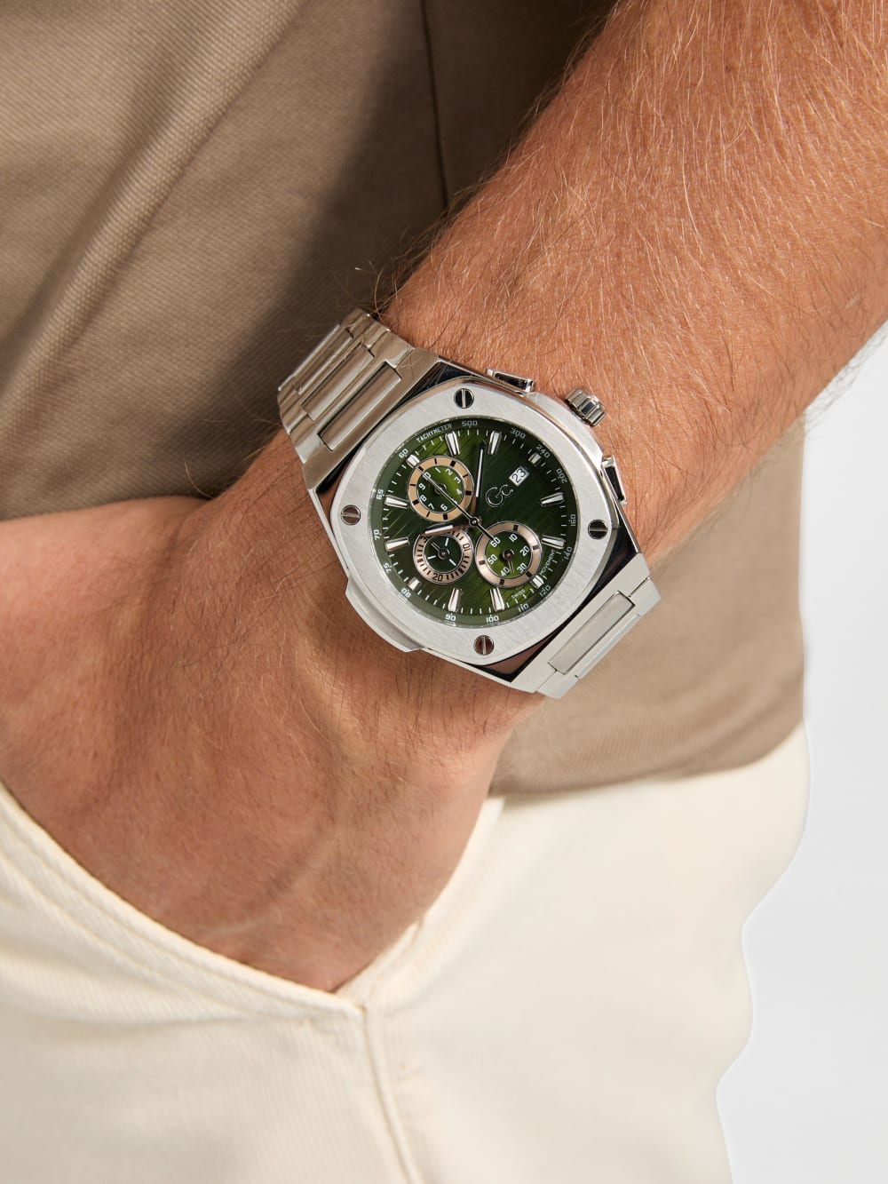 Gc Silver-Tone Chronograph Watch - Guess
