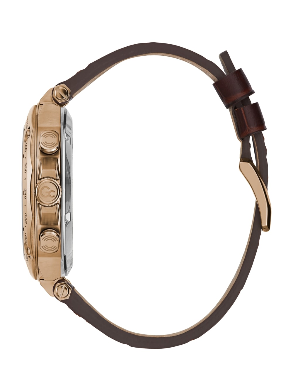Gc Gold-Tone and Brown Leather Chronograph Watch - Guess