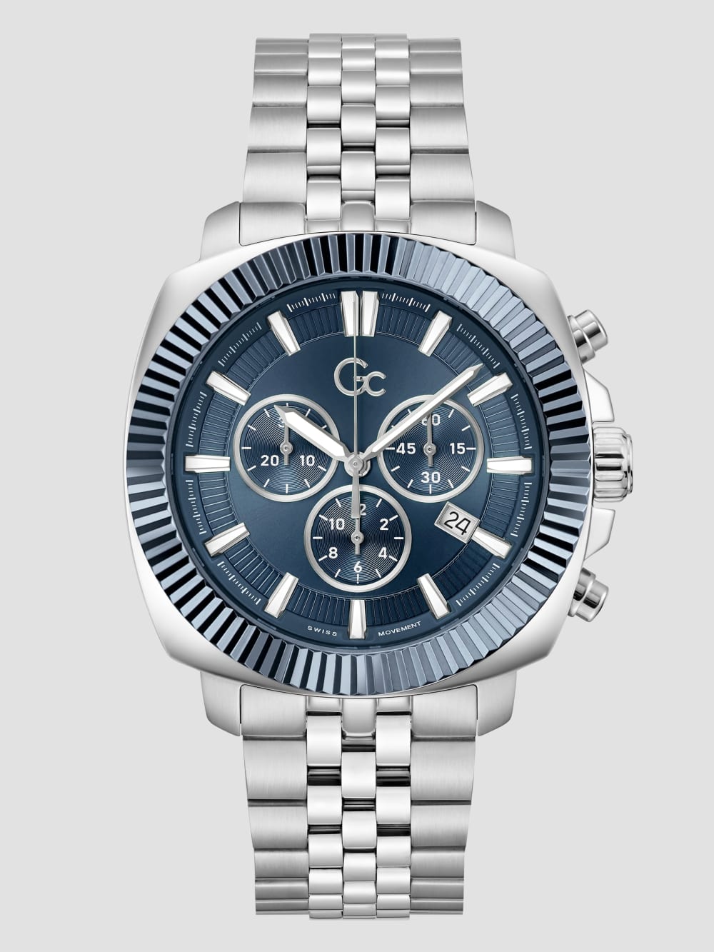 Gc Silver & Blue Chronograph Watch - Guess