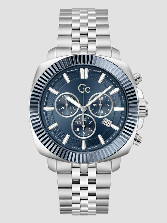 Gc Silver & Blue Chronograph Watch - Guess