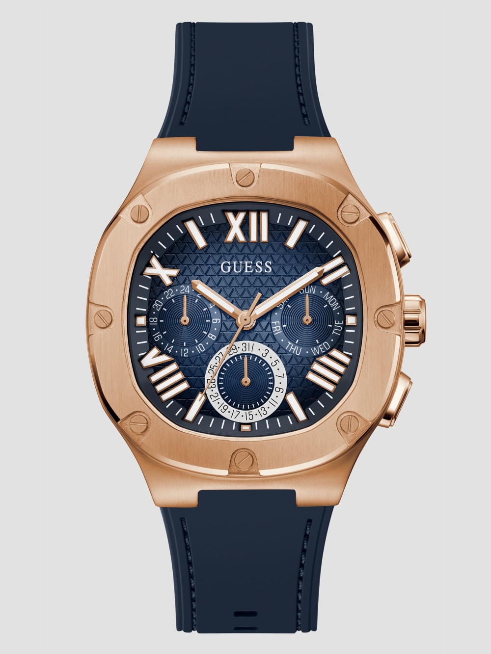 Rose Gold-Tone and Navy Silicone Multifunction Watch - Guess